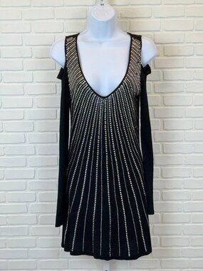 Fontana Bodycon Mini Dress Rhinestone Cold-Shoulder Black S